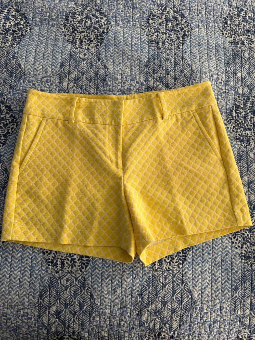 Ann Taylor Yellow Textured High-Waist Shorts